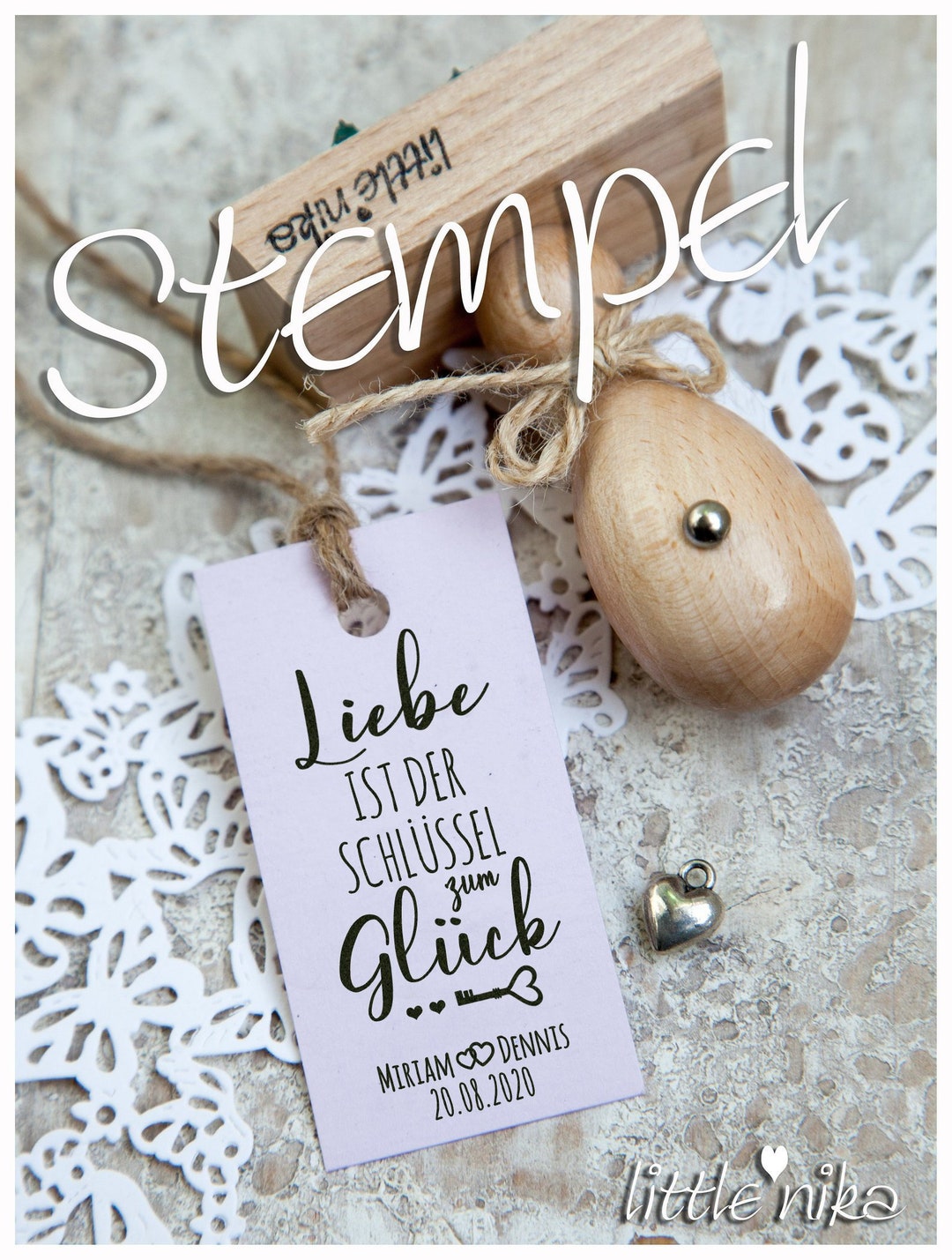 Stempel HOCHZEIT Liebe ist der Schlüssel zum Glück personalisiert Namen