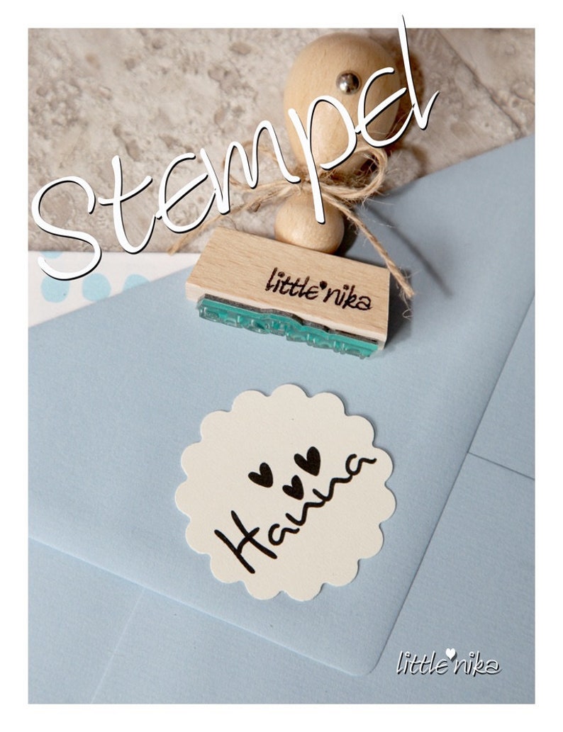 Stempel Kind Name mit 3 Herzchen little heart Bild 1