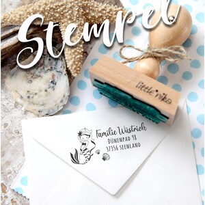 Stempel Adresse  Familie - Meerjungfrau mit Muschel * Little Mermaid *  Adressstempel personalisiert