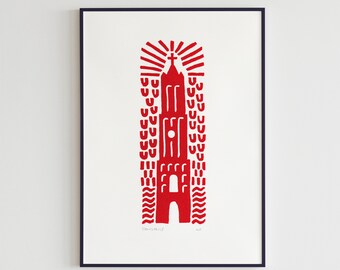 Domtoren - Utrecht Icons (Linocut Print)