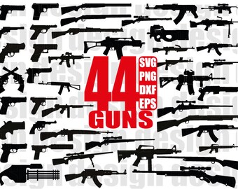 GUNS SILHOUETTE SVG, weapon svg, army svg, military svg, bullets svg, gun svg, gun clipart, pistol, cut file, stencil, iron on