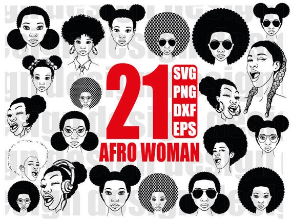 Afro Woman Svg Black Woman Funky Woman Afro Girl Black Girl Curly Hair Afro Hair Clipart Stencil Vinyl Cut Files Iron On Files