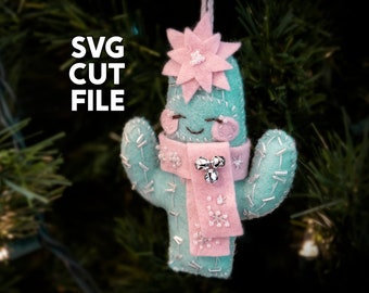 Cozy Christmas Cactus Ornament Needlecraft Cut File for Cricut Maker