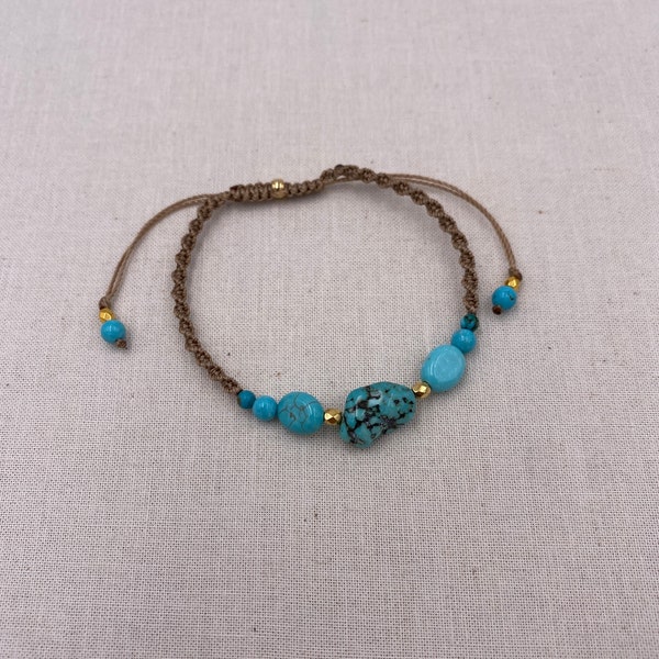 Bracelet wrap : Turquoise pépite & or