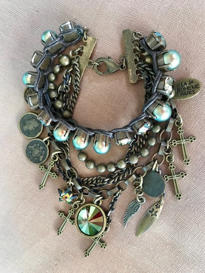 Bracelet multi rangs Athéna en cristal de Swarovski et bronze image 3