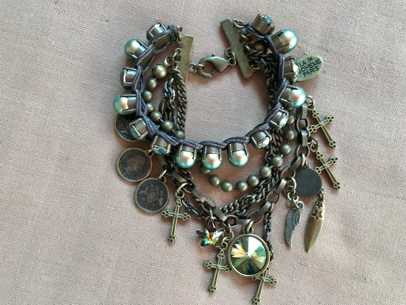 Bracelet multi rangs Athéna en cristal de Swarovski et bronze image 1