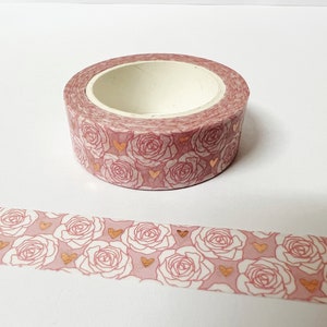 Cinta Washi rosa de corazón de lámina de oro rosa, Washi de San Valentín, Washi de contorno de corazón, Planificador, Listas de tareas pendientes Washi, Bullet Journal, Planificador 2024