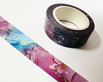 Space Purple Blue Washi Tape UK 15mm x 10M Galaxy Nebula Stars Constellation Silver Foil Washi Stars Scrapbook Bullet Journal Bujo Planner
