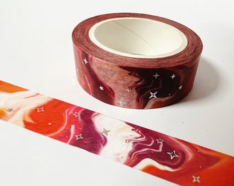 Space Red Marble Washi Tape UK 15mm x 10M Galaxy Nebula Stars Constellation Planner Scrapbook Silver Foil Washi Bullet Journal Bujo