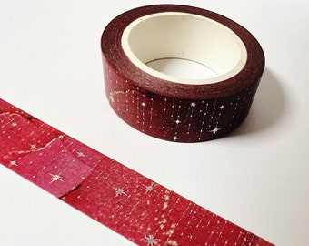 Space Red Washi Tape UK 15mm x 10M Galaxy Nebula Stars Constellation Silver Foil Stars Washi Tape Scrapbook Planner Bullet Journal Bujo