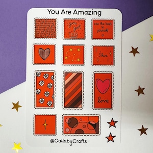 You Are Amazing Red Stamp Sticker Sheet, Stamp Style Sticker Sheet, Bright Red Stickers, Planner Stickers, Bullet Journal, Scrapbook