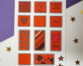 You Are Amazing Red Stamp Sticker Sheet, Stamp Style Sticker Sheet, Bright Red Stickers, Planner Stickers, Bullet Journal, Scrapbook
