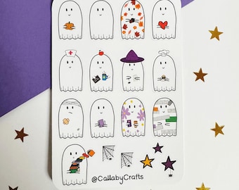Halloween Ghosts Sticker Sheet, Little Ghosties Sticker Sheet, Cute Ghosts Stickers, Planner Stickers, Bullet Journal, Scrapbook