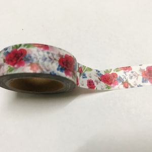 Floral Washi Tape UK Pink und Blau 15 mm x 10 M lang Rose Blumen Planer Stationär Hübsche Rosen Papercraft Zubehör Japanisches Reispapier