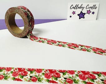Rose Gold Foil Floral Washi Tape: Pink & Dark Red, 15mm