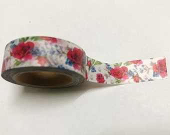 Floral Washi Tape: Pink & Blue Rose Papercraft Tape (15mm x 10M)