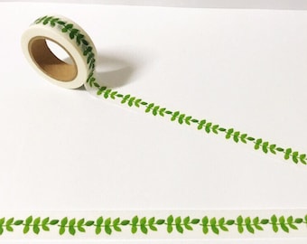 Leaves Washi Tape, Green Leaf Washi Tape, Continuous Leaves Pattern Washi, Nature Washi Tape, 15mm Washi Tape UK Bullet Journal Planner Tape