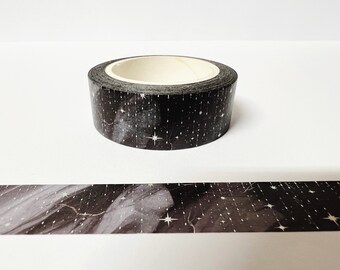 Space Black Stars Washi Tape UK 15mm x 10M Galaxy Nebula Stars Constellation Washi Tape Planner Silver Foil Washi Bullet Journal Bujo