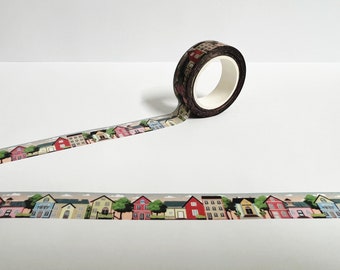 Cute House and Trees Washi Tape, Summer Washi, Bullet Journal Accessories, Planner, Trees Washi Tape, Houses Washi, Street Washi Tape