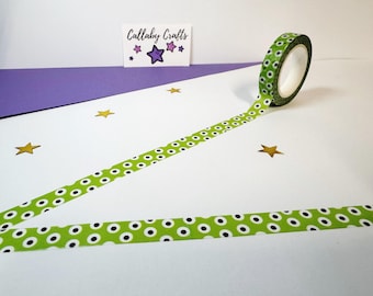 Cute Halloween Eyes Washi Tape, Green Washi, Halloween Washi Decoration, Halloween Stationary, Bullet Journal, Planner, Scrapbook