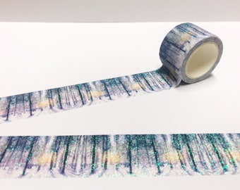 Glitter Forrest Washi Tape, Silhoutte Tree Glitter Washi Tape, Christmas Washi Tape, Wide Glitter Washi Tape, 30mm Washi Tape, Scrapbook