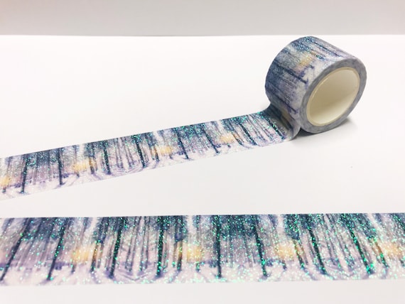 Glitter Forrest Washi Tape, Silhoutte Tree Glitter Washi Tape, Christmas Washi Tape, Wide Glitter Washi Tape, 30mm Washi Tape, Scrapbook