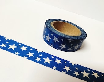 Blue Stars Washi Tape, Bright Blue Washi Tape, Stars Washi Tape, Matt Washi, Washi Tape, Bullet Journal, Planner, Pattern Washi, Scrapbook