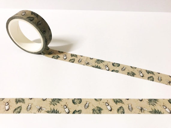 Bugs and Leaves Washi Tape, Nature Washi, Insect Stationery, Animal Washi Tape, Bullet Journal Accessories, Planner Stickers, Scrapbook Tape