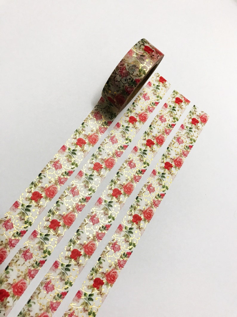 Floral Washi Tape 15mm x 10M long UK Gold Foil Washi Tape Etsy