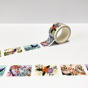 Stamp Flower Washi Tape, Floral Stamp Washi, 25mm Wide Washi, Scrapbook Accessories, Bullet Journal Tape, Planner, Stamps Washi Tape