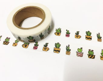 Succulent Washi Tape, Cactus Washi Tape, Plant Washi, Cactus Stationary, 15mm Washi, Bullet Journal Accessories, Planner Love, Scrapbook