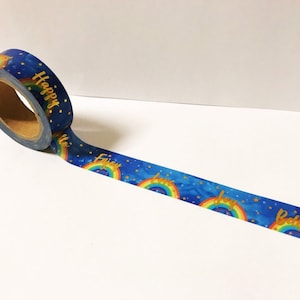 Cinta washi de arcoíris motivacional, cinta washi de felicidad, esperanza, alegría, amor, hola, cinta washi dorada, diario de positividad, washi con frases motivacionales