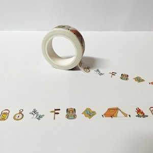 Cinta washi para acampar, cinta washi para tiendas de campaña, cinta washi para fogatas, cinta washi de 15 mm, diario de verano, washi de viajes, álbum de recortes de verano, cinta para planificador
