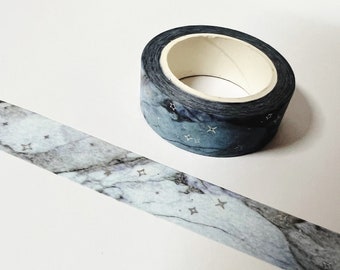 Space Grey Blue Washi Tape UK 15mm x 10M Galaxy Nebula Stars Constellation Decorative Tape Planner Scrapbook Silver Foil Bullet Journal Bujo
