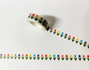Rainbow Tulip Washi Tape, Floral Washi Tape, Flower Washi, Tulip Flower Washi Tape, Bullet Journal Accessories, Gardening Washi Tape