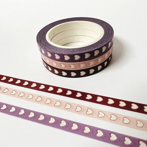 Cinta washi fina con forma de corazón, cinta washi pastel, cinta washi fina con efecto aluminio, juego de cintas washi, cinta washi fina, accesorios para bullet journal, planificador, álbum de recortes