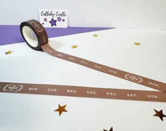 Days of the Week Washi Tape, Weekly Planner, 15mm Washi Tape, Washi Tape UK, Bullet Journal Accessories, Simple Planner, Days Washi Tape