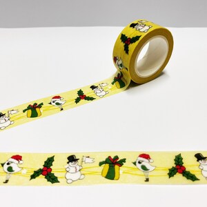 Snowman Christmas Holly Washi Tape, Envoltura de Navidad, Cinta de Navidad, Cinta de muñeco de nieve, Planificador de Navidad, Fabricación de tarjetas de Navidad, Bullet Journal