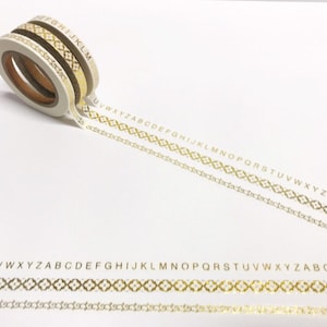 Juego de 3 cintas washi con láminas doradas, washi fino, washi con letras doradas, accesorios para bullet journal, pegatinas para planificador, paquete de cintas washi finas