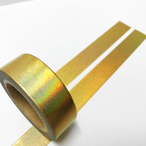 15 mm x 10 m goldfarbenes Holo-Folien-Washi Tape - Rolle - reflektierendes Bastelband für Journaling, Planer, Scrapbooking & DIY-Projekte