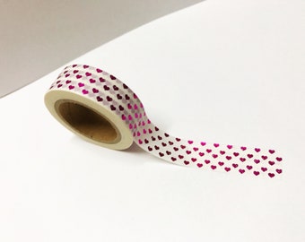 Pink Heart Washi Tape, Washi Tape, Pink Foil Washi Tape, UK Washi, Planner Tape, Bullet Journal Accessories, Bullet Journal Supplies