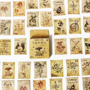 Pegatinas de sellos de estilo vintage, pegatinas de naturaleza vintage, juego de pegatinas de sellos, pegatinas de vida silvestre, pegatinas de álbumes de recortes, pegatinas de Bullet Journal