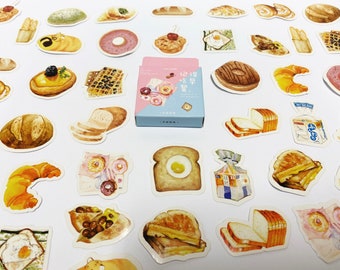 Food Stickers, Kawaii Stickers, Breakfast Food Sticker, Bread Sticker Set, Food Stickers, Scrapbook, Planner Accessories, Bullet Journal