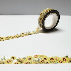 Cinta washi de girasol, cinta washi de flores, washi de verano, agenda, álbum de recortes de accesorios, diario, washi floral, washi de girasol amarillo