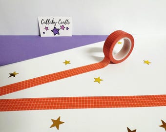 Dark Orange Grid Washi Tape: Autumn Planner Stationery (15mm)