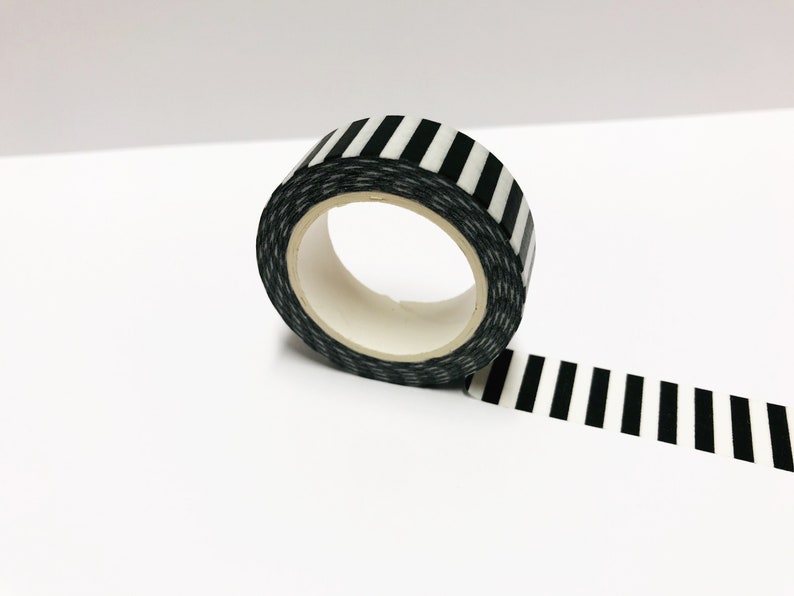 Black and White Stripe Washi Tape, Stripy Washi Tape, Lines Washi Tape, Black and White Washi, Minimalist Washi, Bullet Journal, Planner image 3