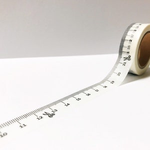 Cinta washi con regla, cinta métrica washi, washi en blanco y negro, cinta washi mate, accesorios para bullet journal, cinta métrica washi, scrapbook