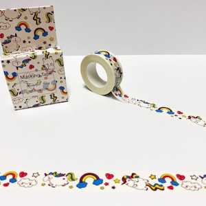 Cinta adhesiva washi de unicornio de 15 mm, cinta washi arcoíris bonita, washi de unicornio, accesorios para bullet journal, suministros para planificadores, washi kawaii