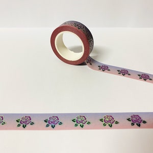 Lila Rose Washi Tape, Blumen Dekoband Bullet Journal Planer Dekoration, Papierklebeband, Washi Tape, Holographische Washi Tape