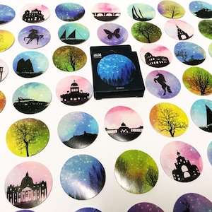 Pegatinas de silueta, pegatinas de puesta de sol del cielo nocturno, pegatinas de naturaleza, conjunto de pegatinas, paquete de pegatinas de álbum de recortes, accesorios de planificador, pegatinas de diario